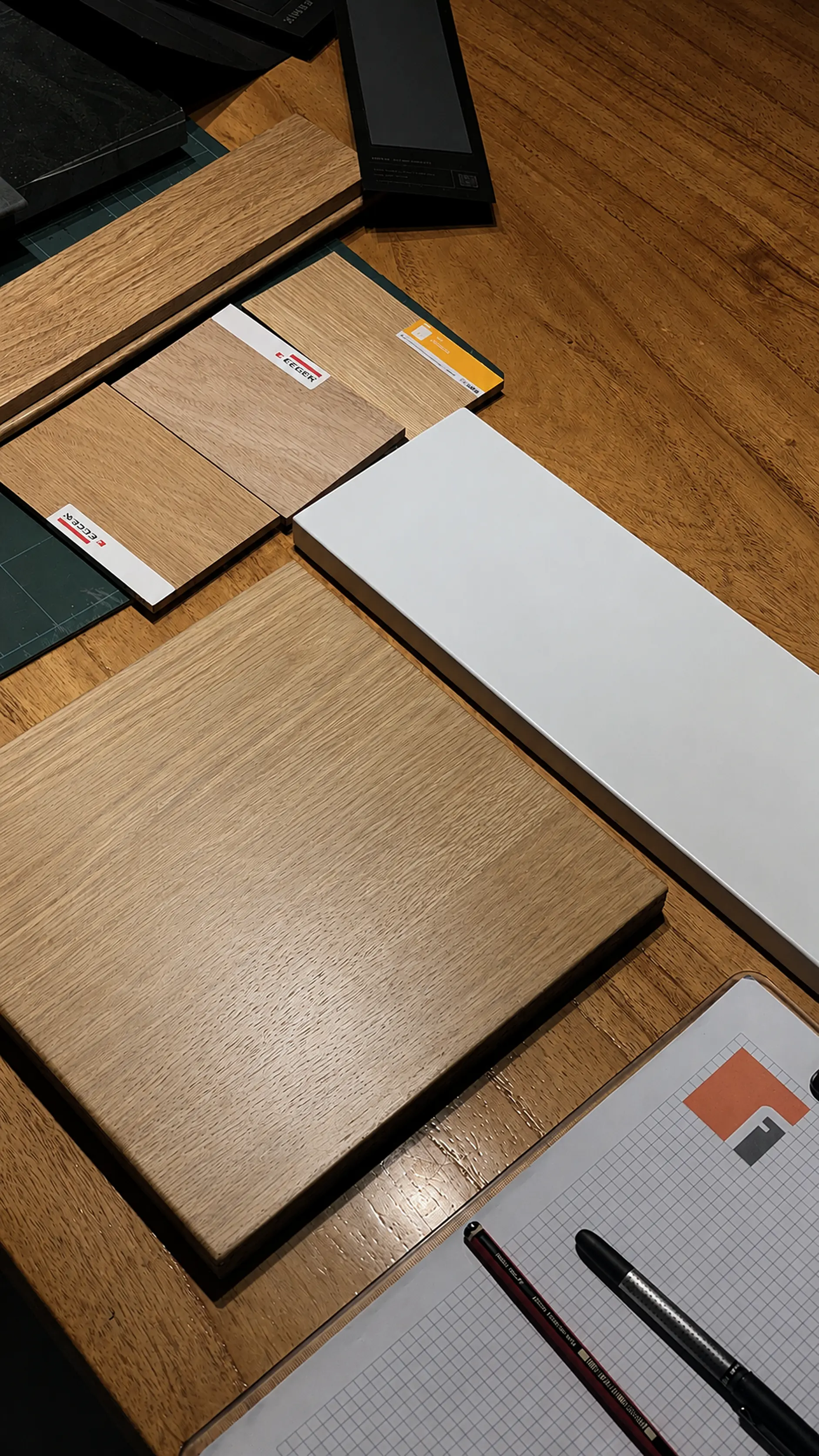 Muestras de terminaciones sobre la mesa de trabajo